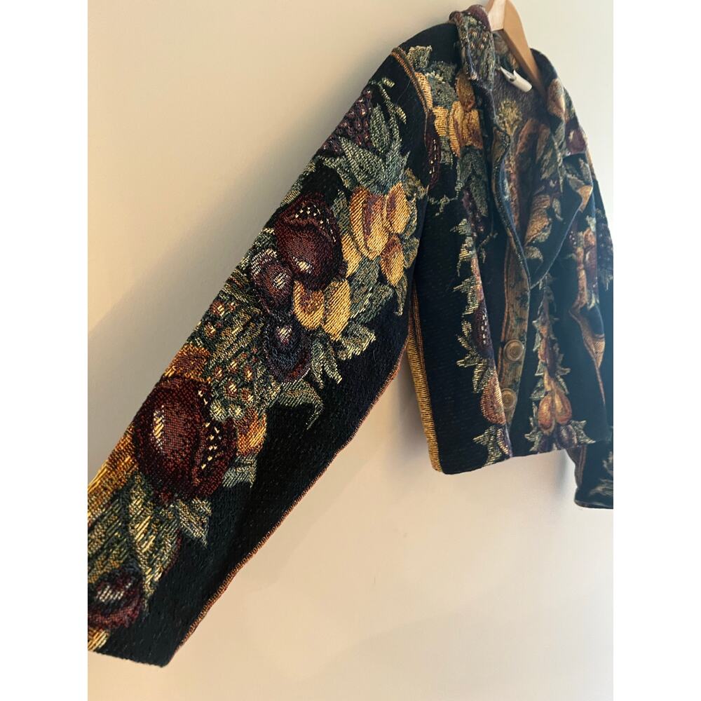 Vintage Paco Soler Cotton Tapestry Jacket Fruit Floral Gold & Black Size S/M JL - Picture 4 of 8